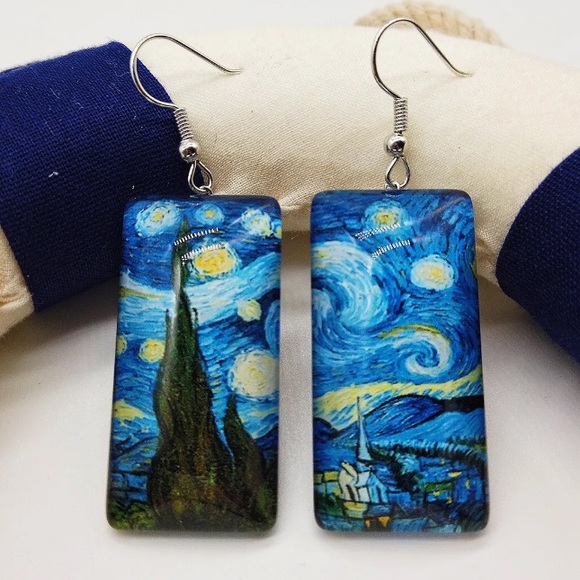 Vincent Van Gogh Starry Night Earrings Dangle - Picture 4 of 4